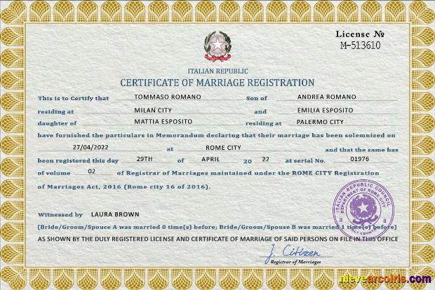 Italy marriage certificate